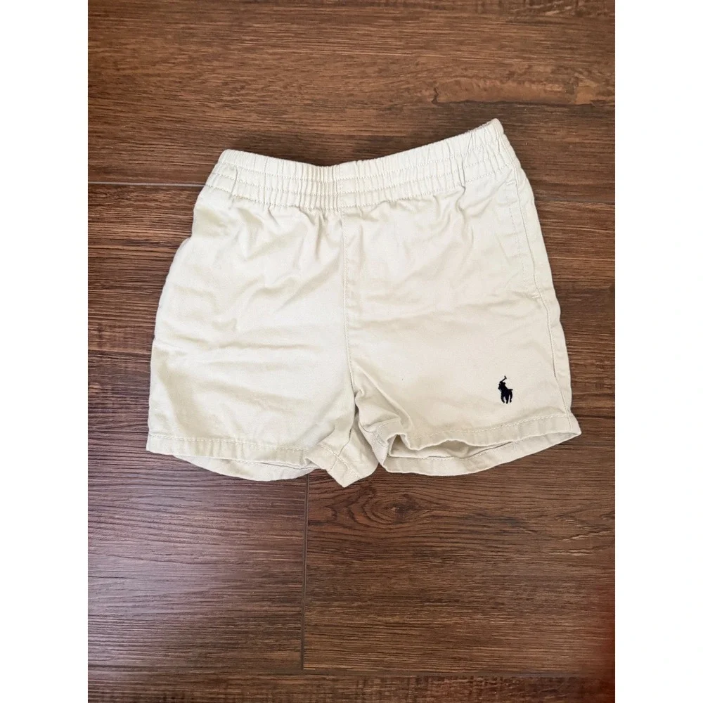 Ralph Lauren Baby Boys Khaki Chino Shorts 9M Elastic Waist Cotton Twill Tan